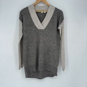 Anthropologie Moth Gray Two Tone V-Neck‎ Alpaca Wool Blend Sweater Women's Small